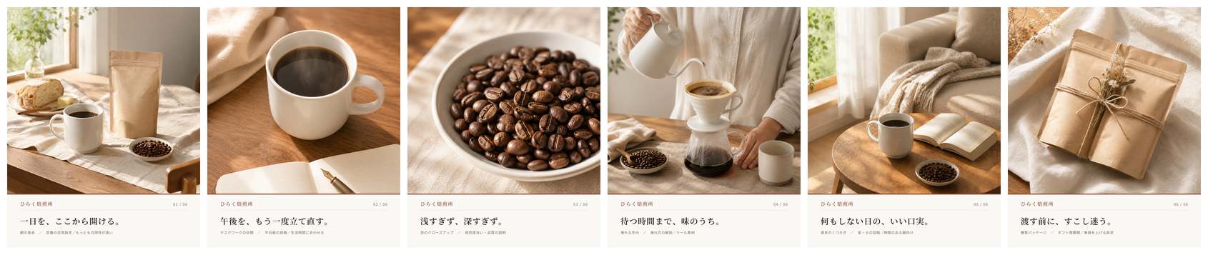 6カットを横に並べたコンタクトシート